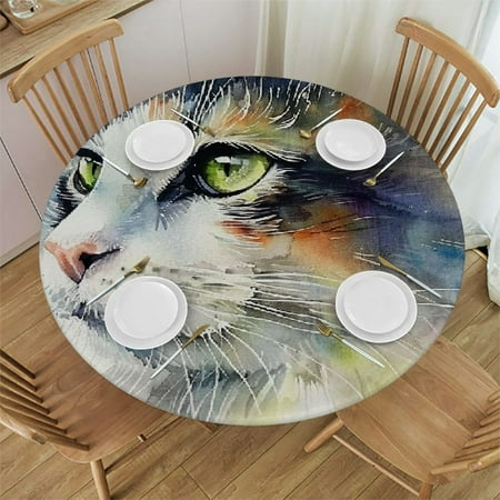 

Patifu Cute Cat Round Tablecloth Stain Resistant Washable 100% Polyester Outdoor Fitted for Kitchen Dining Wedding Parties Mother s Day Picnic Camping 46 -50