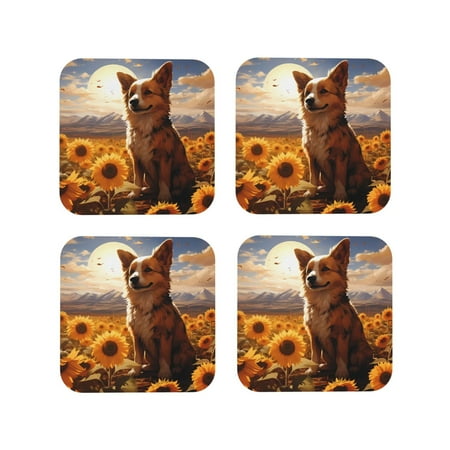 

Tideii Vintage Cute Corgi Sunflower for Leather Coasters 4 Pieces Anti-fouling and Anti-scalding Decorative Coasters Suitable for Restaurants Kitchens Coffee Shops-Square