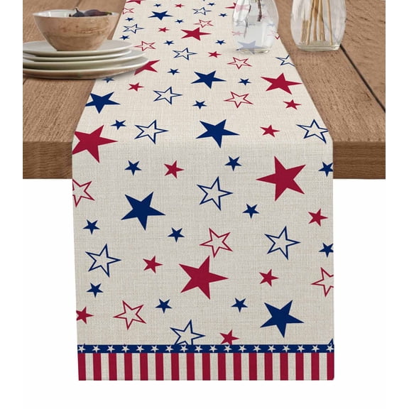 4th of July Table Runner 60 Inches, Blue Red Striped Stars Independence Day Bed Runner Dresser Scarves Tabletop for Indoor Outdoor Parties/Ceremony/Banquet, 13" x 60"