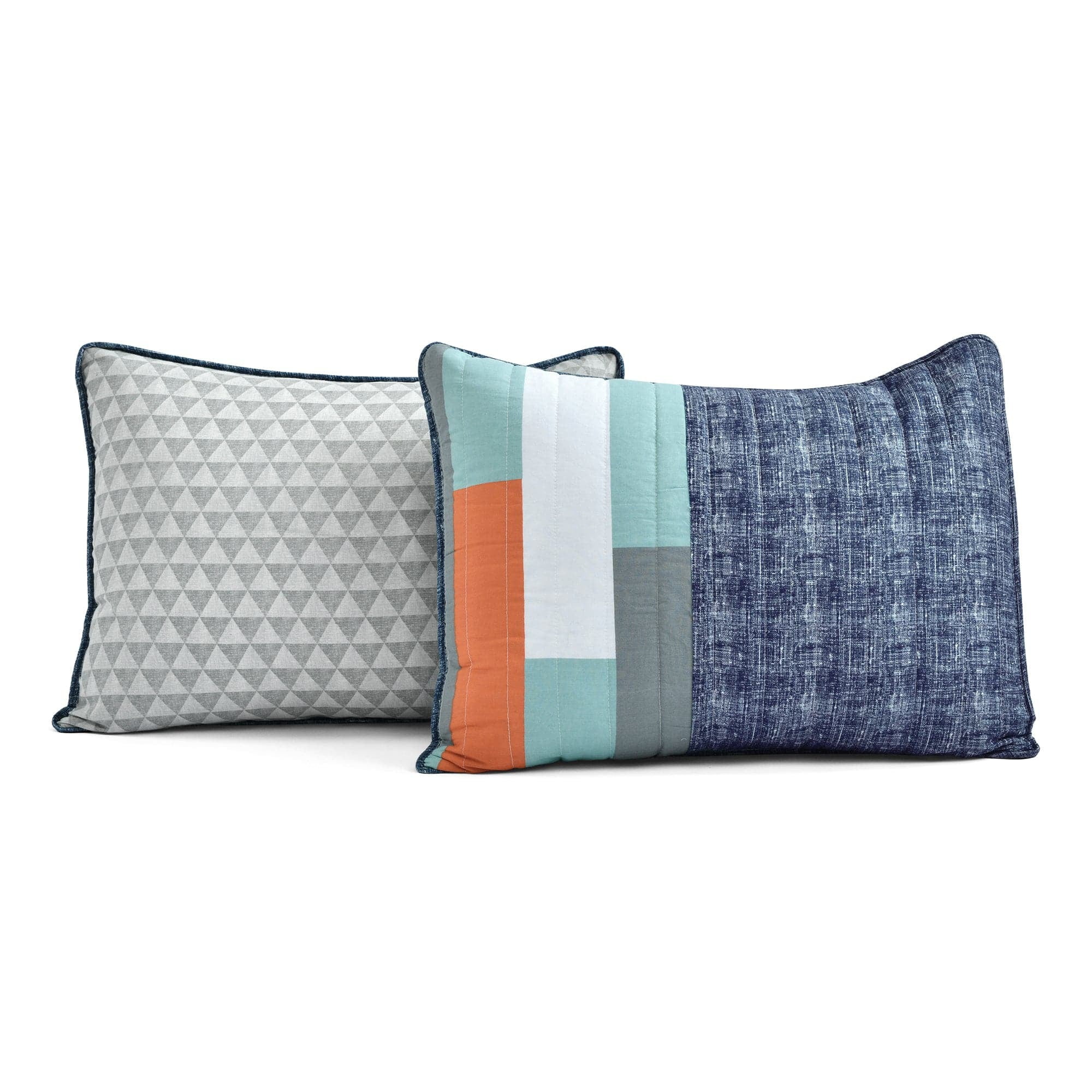 Lush Decor Shelly Orange and Blue Stripe Cotton Quilt Set