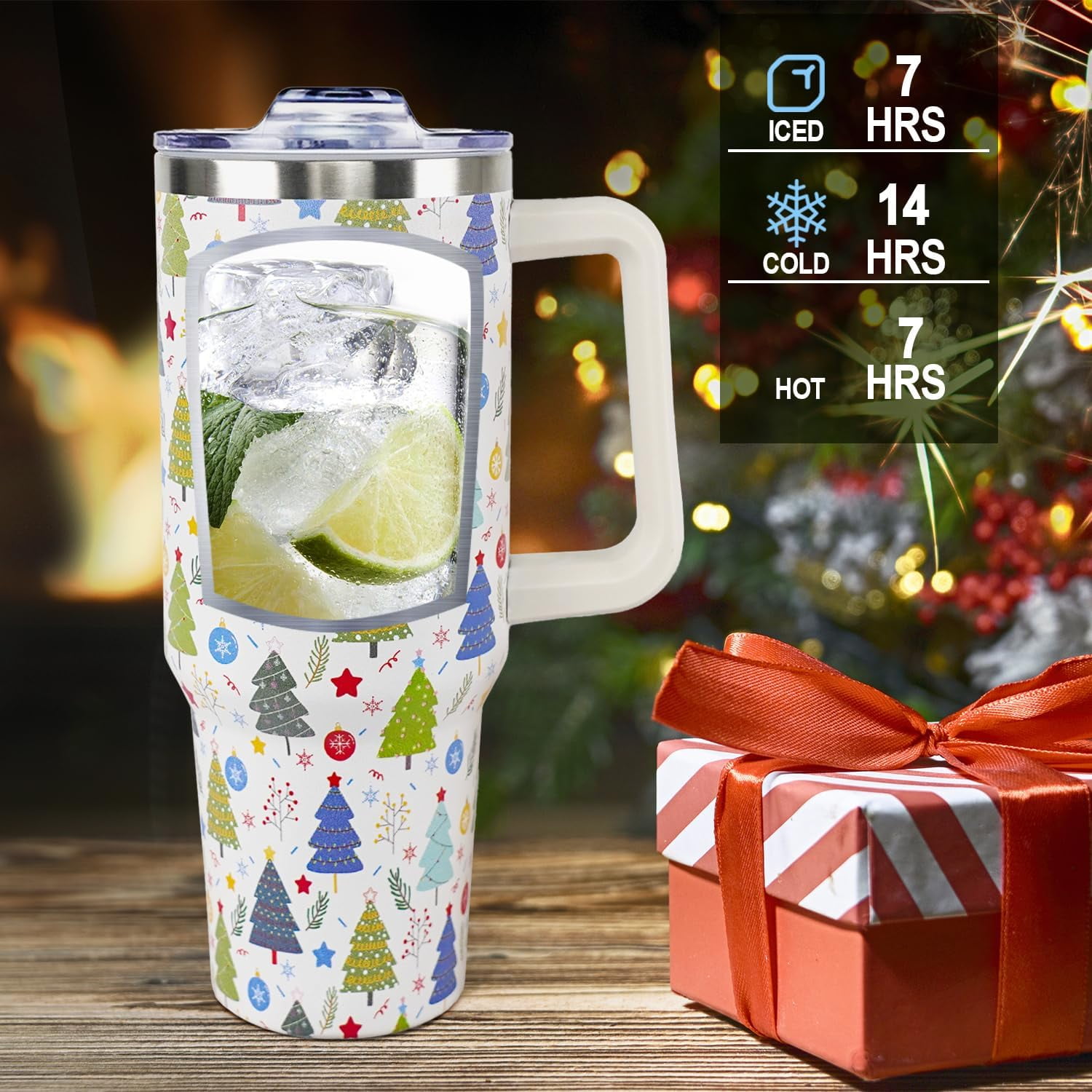 Christmas Tumbler 40oz Christmas Trees Tumbler with Lid and Straw Snowflakes Cup Xmas Insulated Coffee Mug Christmas Gifts for Women Men