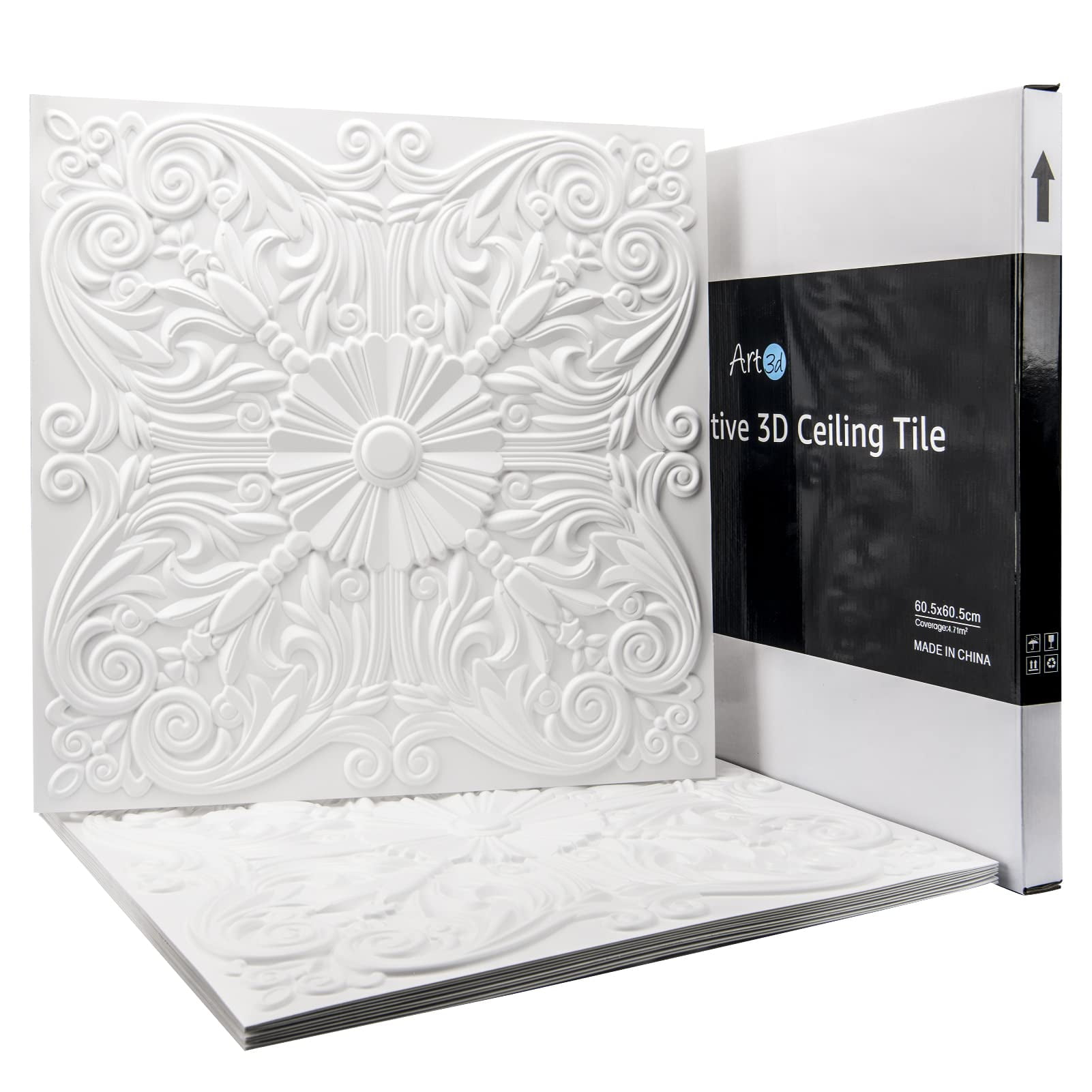 Art3d 12-Pack Decorative Drop Ceiling Tile 2ft x 2ft in Matte White, PVC Ceiling Panel 24 x 24in.