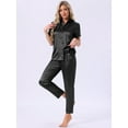 thumbnail image 2 of DARING DIVA Satin Pajamas Silky Button Down Short Sleeve Shirt Pants Set M Black, 2 of 7