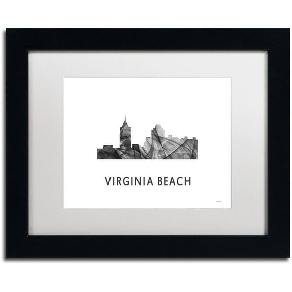 Trademark Fine Art 'VA Beach VA Skyline WB-BW' Canvas Art by Marlene Watson, White Matte, Black Frame
