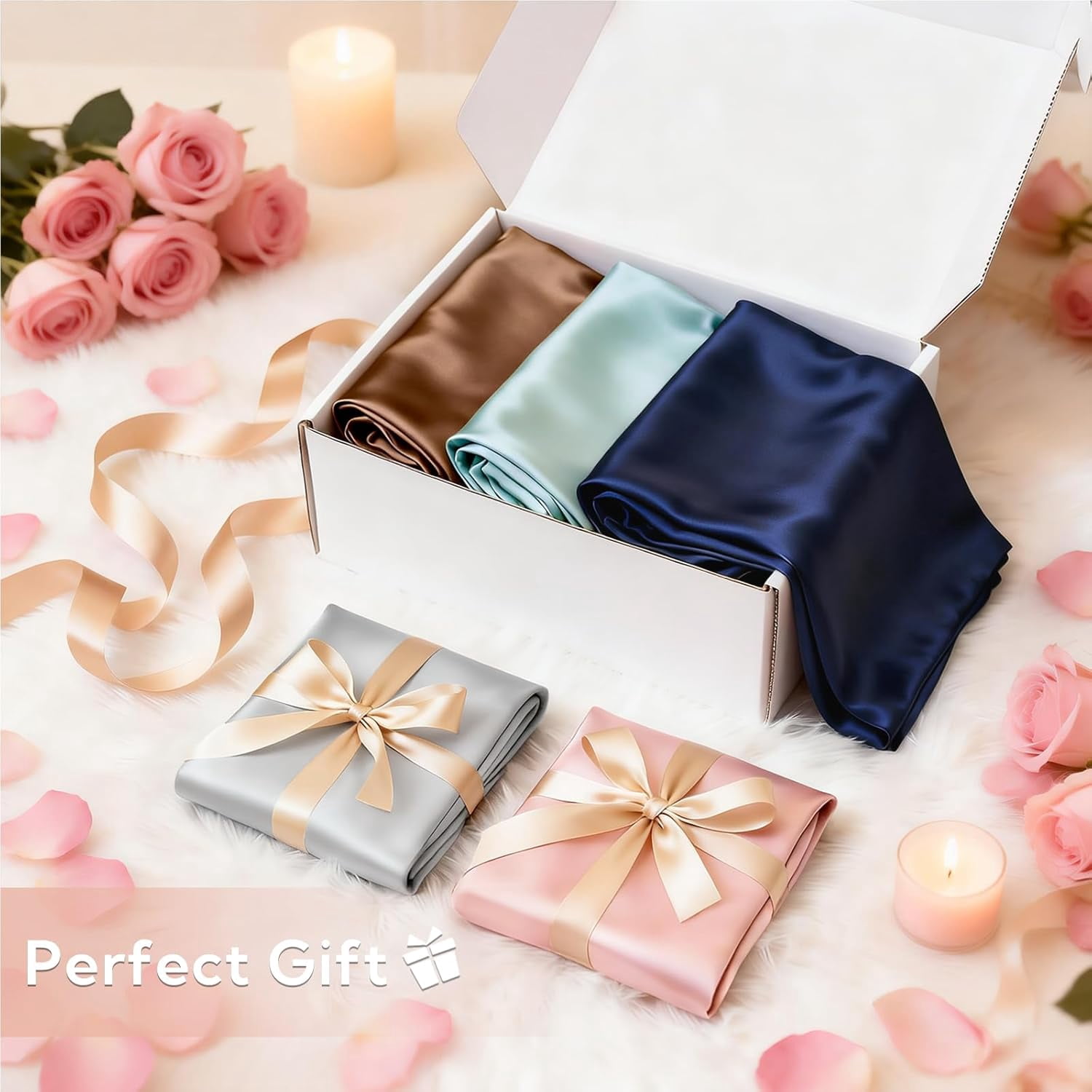 Satin Pillowcase for Hair and Skin, Silk 2 Pack, Queen Size Pillow Cases Set of 2, Silky Cover with Envelope Closure (20x30, )