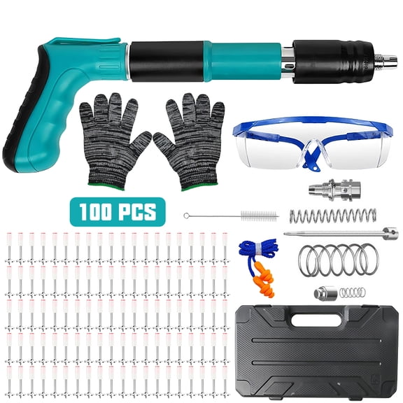5-Speed Manual Concrete Nail Gun Kit - 100pcs Nails, Double Muffler, Strong Penetration, Protective Gear, Portable for Household Woodworking/Installation