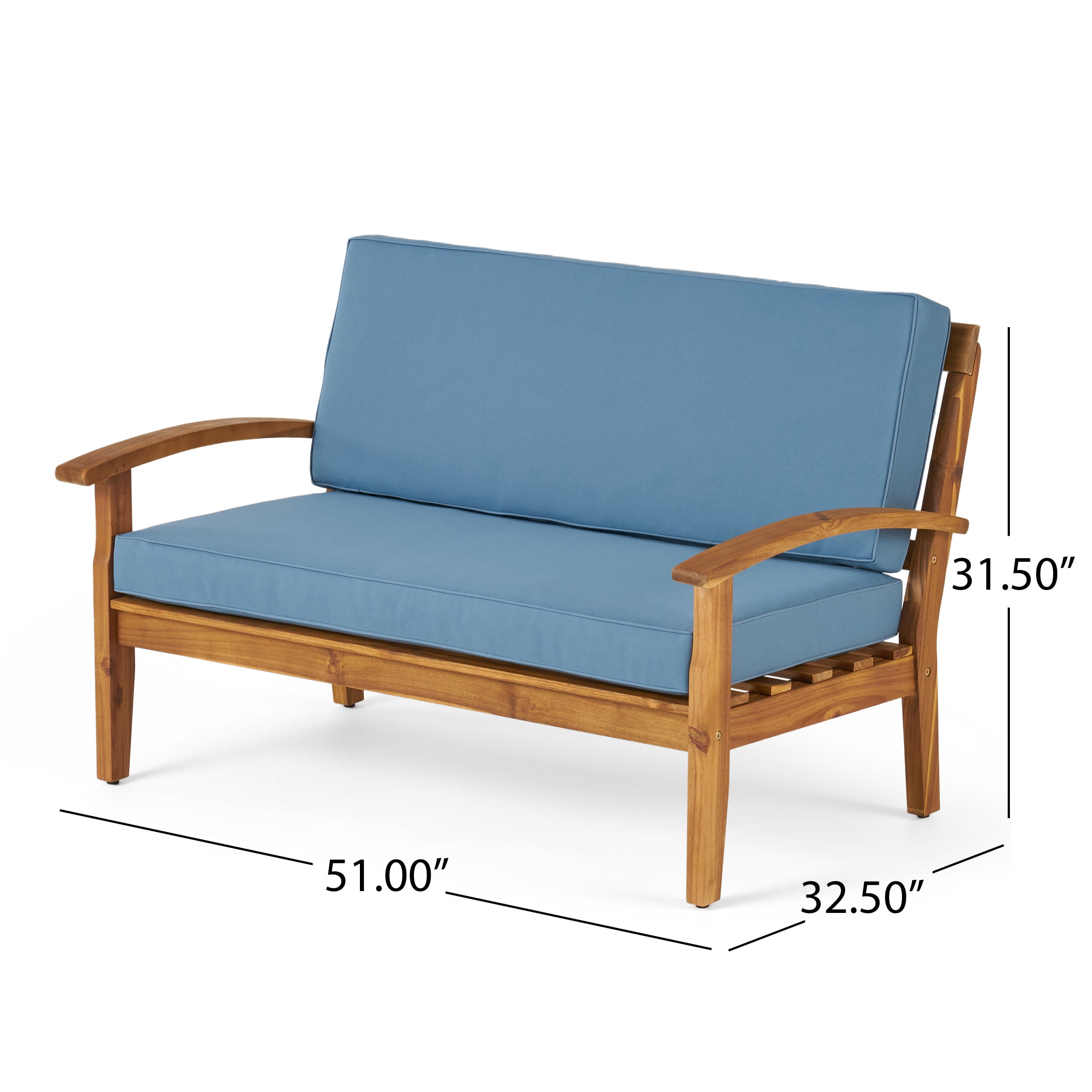 Outdoor Loveseat and Coffee Table Combined Leisure Set, Acacia Wood Frame Furniture for Patio Garden, Blue