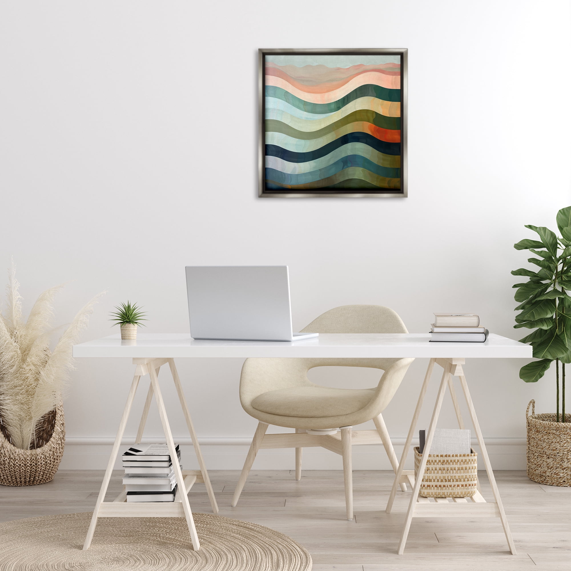 Stupell Industries Fluid Dynamic Stripes Abstract Painting Gray Floater Framed Canvas Art Print Wall Art, 25 x 25