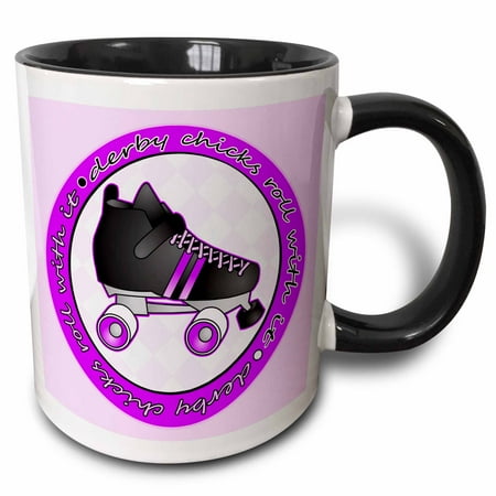 - 3dRose Derby Chicks Roll With It Purple with Black Roller Skate, Two Tone Black Mug, 11oz