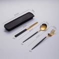 thumbnail image 2 of 4 Pcs Portable Stainless Steel Tableware Set, Dishwasher Safe Reusable Flatware Cutlery Set, Include Fork Spoon Chopsticks with box (Golden black), 2 of 5
