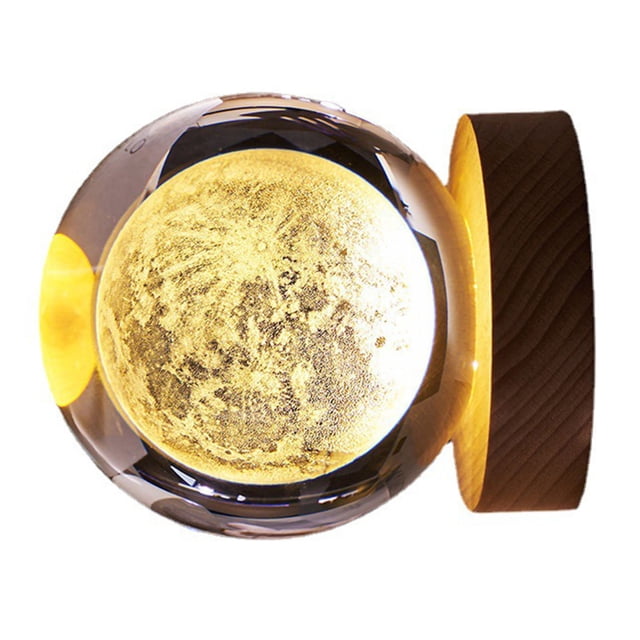 Luz de Noche de Bola de Cristal ANGGREK Luz Suave Patrón Claro con Base de Madera