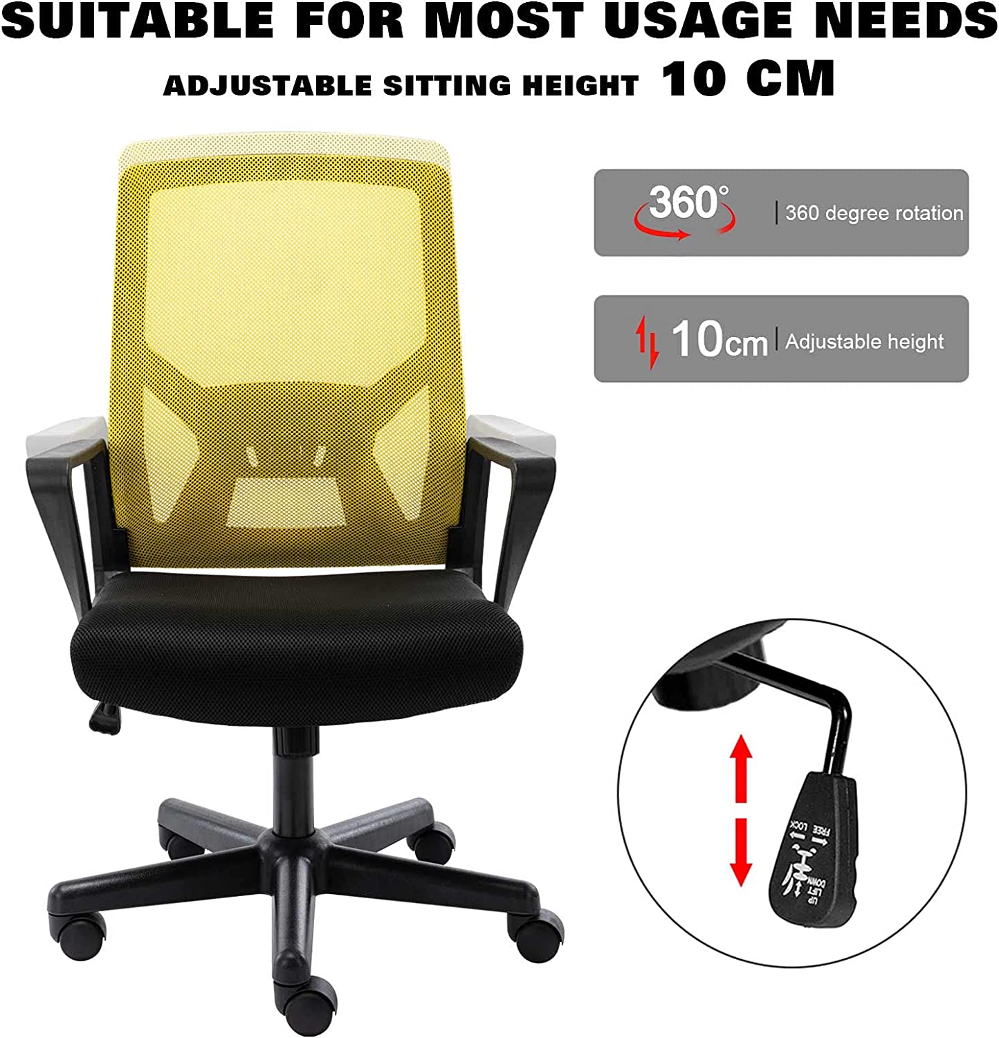 Ergonomic Office Chair with Foldable Backrest, Mesh Home Office Computer Desk Chair with Adjustable Height, Lumbar Support and 360 Degree Caster Gaming Chairs( chartreuse)