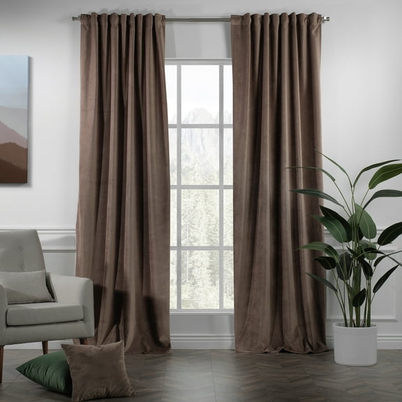 3S Brother's Solid Luxury Matte Velvet Soft Curtains Set of 2 Panels Hanging Back Tap & Rod Pocket Home Décor Bedroom Kitchen Office Windows Room Darkering ( Pale Taupe-52"x84")