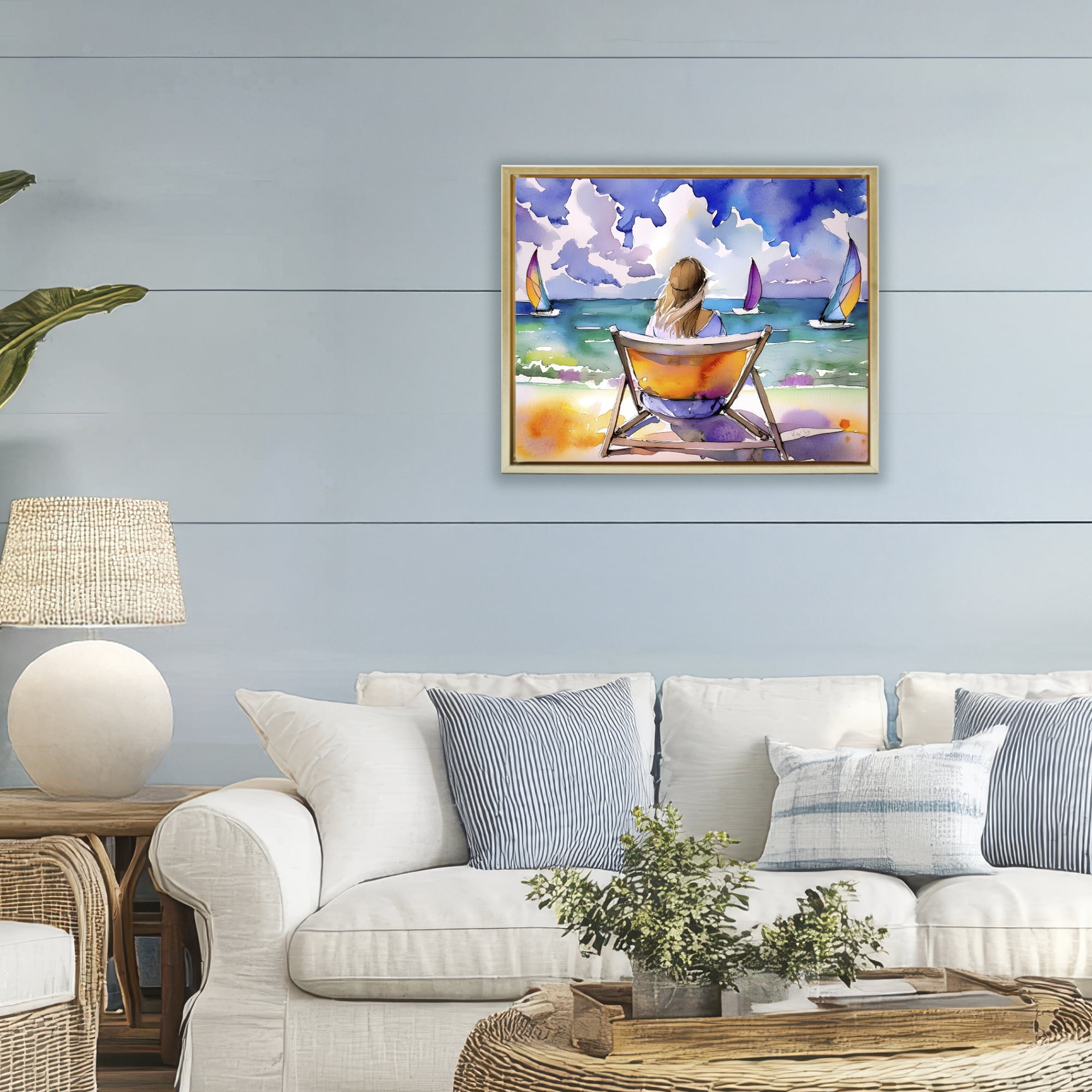 Stupell Industries Front Row to Paradise Gold Framed Floater Canvas Wall Art, design by Shelly Craig