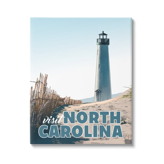 Stupell Industries Visit North Carolina Beach Lighthouse Seaside Sand Graphic Art Gallery Wrapped Canvas Print Wall Art, Design by David Owens Illustration