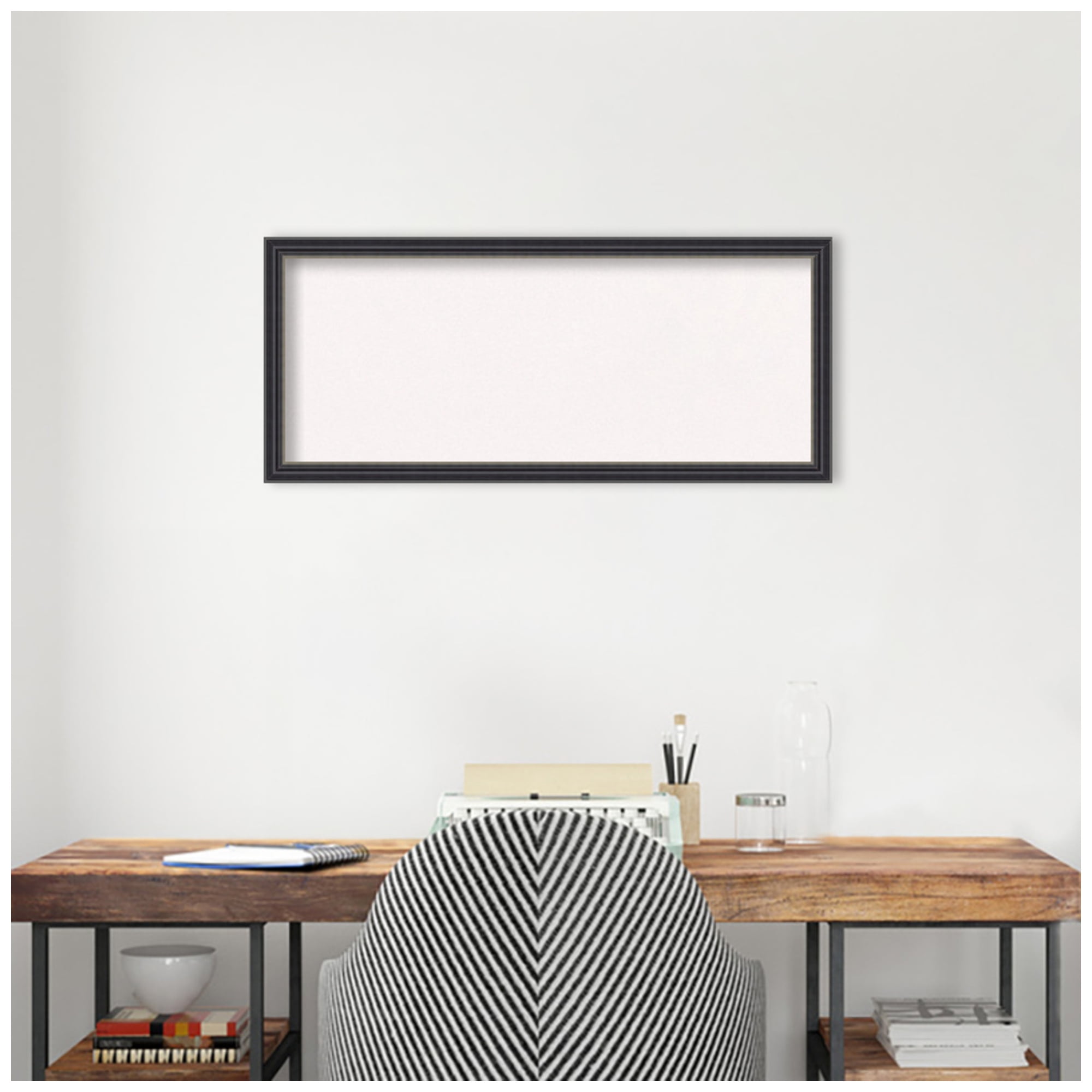 Amanti Art White Cork Board Wood Framed Stylish Black Bulletin Board 32 in. x 14 in.