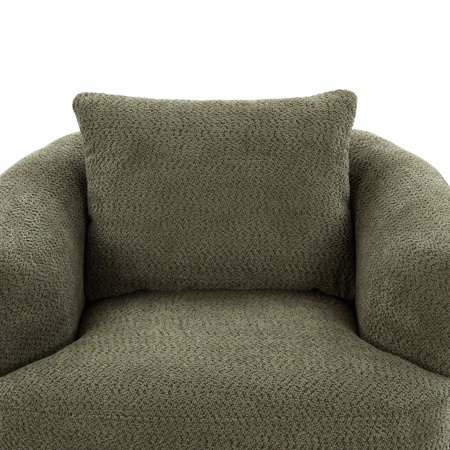 Green 360° Swivel Accent Chair, 38.2" Boucle Barrel Chair for Living Room/Bedroom. Comfortable, Modern Design w/ Throw Pillow. Easy Rotation.