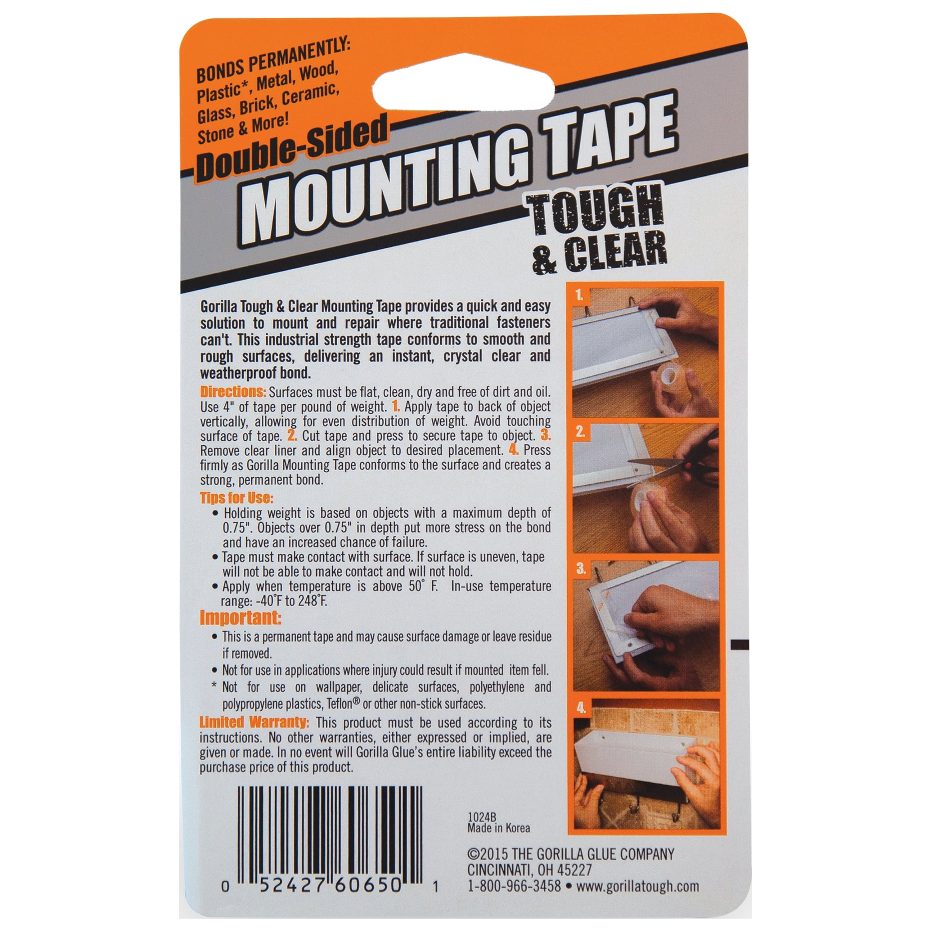 Gorilla Double Sided Tough & Clear Mounting Tape (Indoor & Outdoor) 