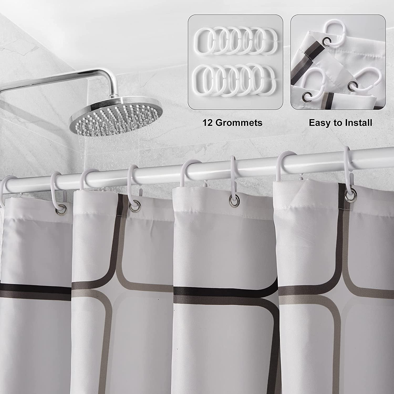 Rideau De Douche Transparent PEVA 180x200cm - Anti-moisissure, Imperméable Avec Aimants | 12 Crochets Inclus