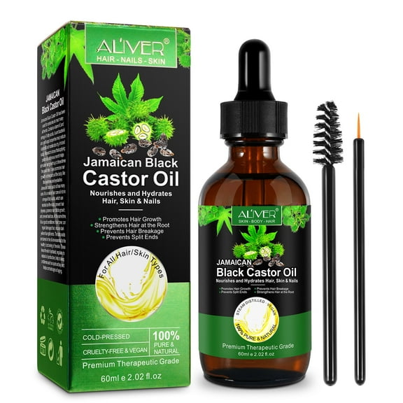 Aliver Jamaican Black Castor Oil for Hair Growth & Skin Conditioning - Nourishes and Hydrates Hair, Skin & Nails - 100% Pure Cold Pressed - 2 oz