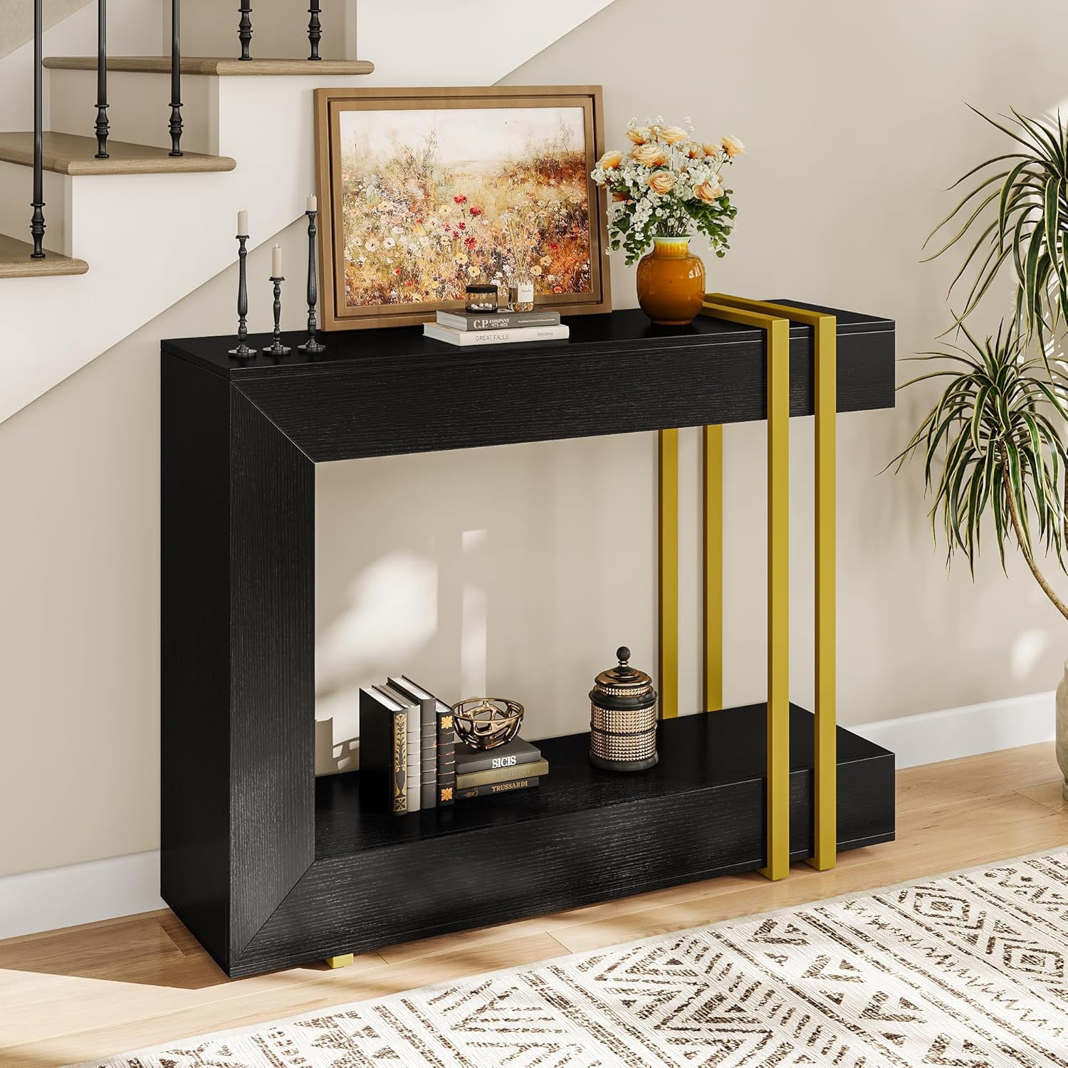 Einhomn Entryway Table,2-Tier Narrow Console Table Behind Couch with Storage,42.5" Wooden Hallway Table for Living Room,Entrance,Foyer,Black