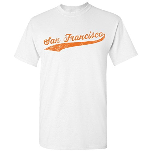 San Francisco City Baseball Script Basic Cotton T-Shirt - Medium - White 