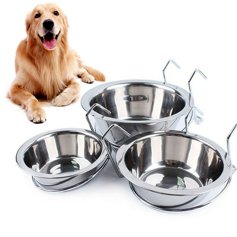 Yesbay Metal Dog Bowl Cage Crate Non Slip Hanging Food Dish Water Feeder  with Hook