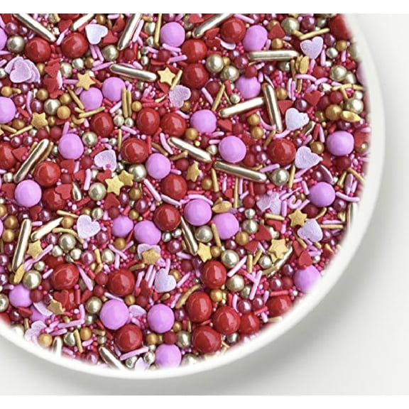 Sprinkles Festive Valentine Heart Sprinkle Mix, Red Pink White Gold, 4 oz