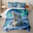 thumbnail image 2 of Castle Fairy Animal Northern Light Polar Bear Twin Quilt Set for Teens,Snowy Mountain Lake Twin Coverlet Set,Blue Green White, 2 of 7