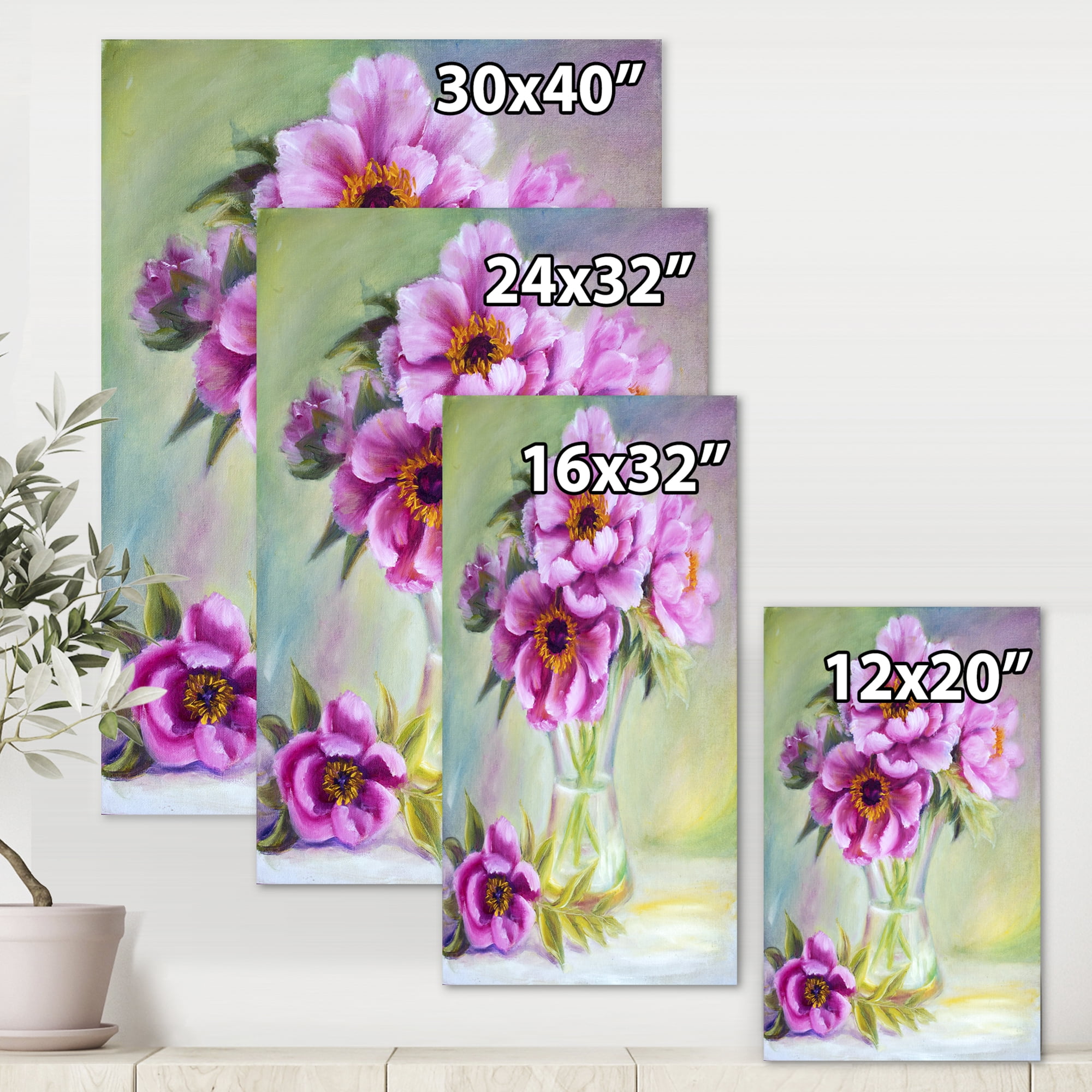 Designart ' Purple Peonies In Vase Still Life ' Traditional Canvas Wall Art Print