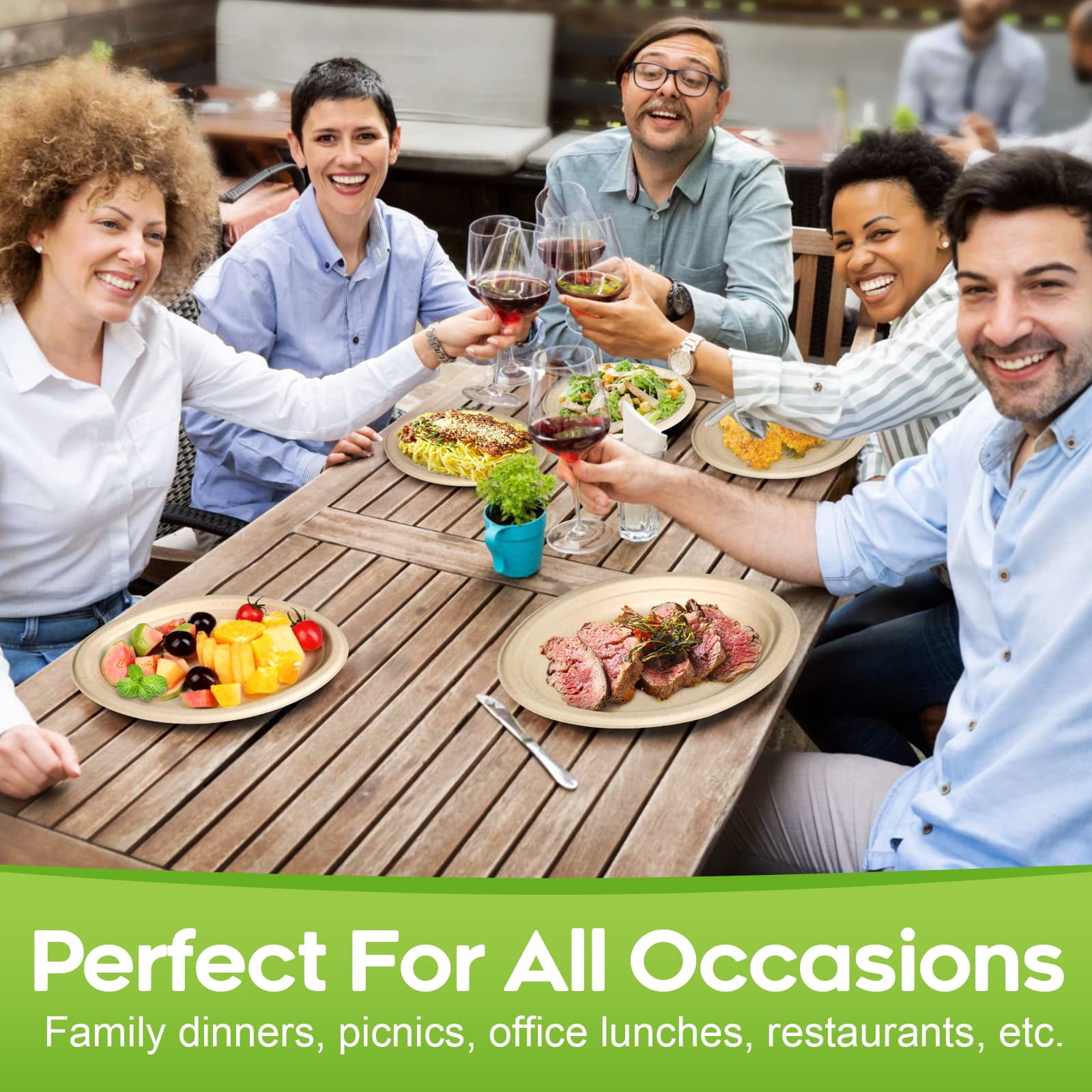 EcoAvance Small Paper Plates 7 Inch, AFN160 Pack Oval, 100% Recycled, Natural Eco-Friendly Biodegradable, Compostable Dessert Plates, Disposable
