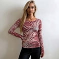 thumbnail image 2 of Womens Long Sleeve Tops Casual Crewneck T Shirts Animal Print Off Shoulder For Plus Size Bodycon Sheer Mesh Blouse Basic Tees, 2 of 4