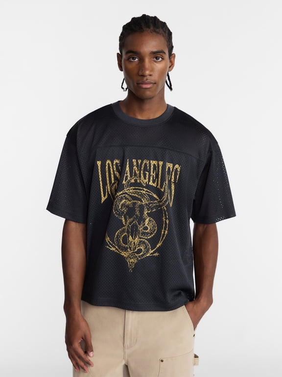 Graphic Boxy Fit Mesh Jersey Style Shirt, Men's XS-5XL