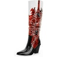 thumbnail image 2 of Ferwind Women's Cowgirl Boots Knee-High Western Embroidery Paisley Pull-on Adult Red  8, 2 of 7