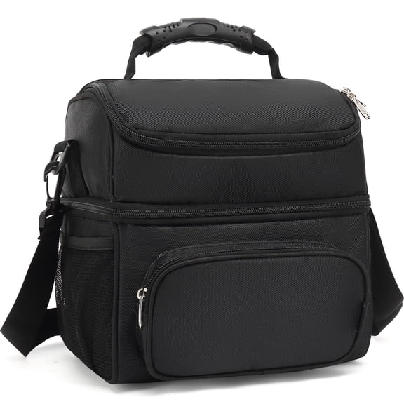 GYEUKHAM Double Layer Lunch Bag for Men Women, Insulated Cooler Tote with Adjustable Strap, Black