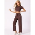thumbnail image 2 of DARING DIVA Women's Short Sleeve Crop Top and Pants Pajama Set S Brown, 2 of 5