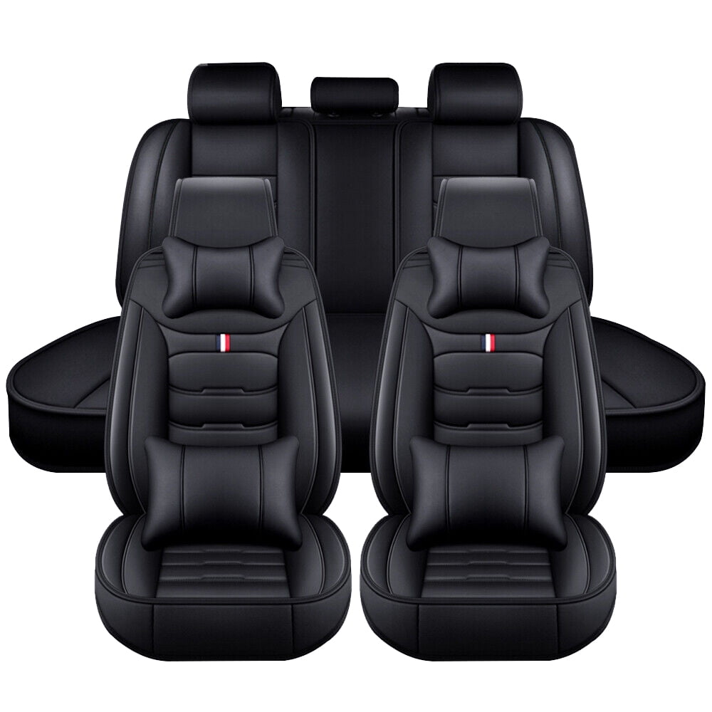 TIANLAIMEI Car Seat Covers Full Set Leather Front and Rear Bench Backrest Seat Cover Set Universal Fit for Auto Sedan SUV Truck Black