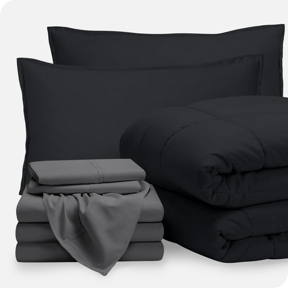 Bare Home 8-Piece Bed-in-a-Bag - Split Queen, Black with Gray Sheet Set