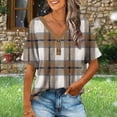 thumbnail image 2 of Staron Women's Casual V-Neck Short Sleeve Button Down T-Shirt Loose Fit Printed Top Fashion Elastic Comfortable Party Vacation, Khaki L, 2 of 6