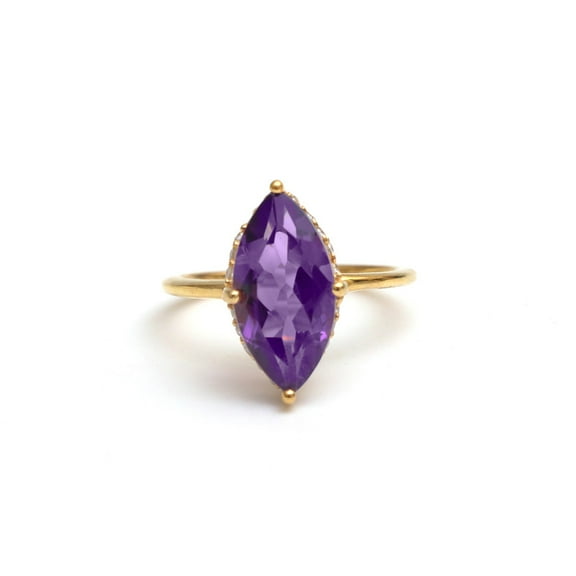 Stunning Natural Purple Amethyst Marquise 14k Gold Filled Solitaire Ring - birthstone Ring For her - Anniversary Ring For her