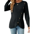 thumbnail image 3 of Hibeli Women Ribbed Textured Crew Neck Long Sleeve Button Tulip Hem Solid Color Top, 3 of 7