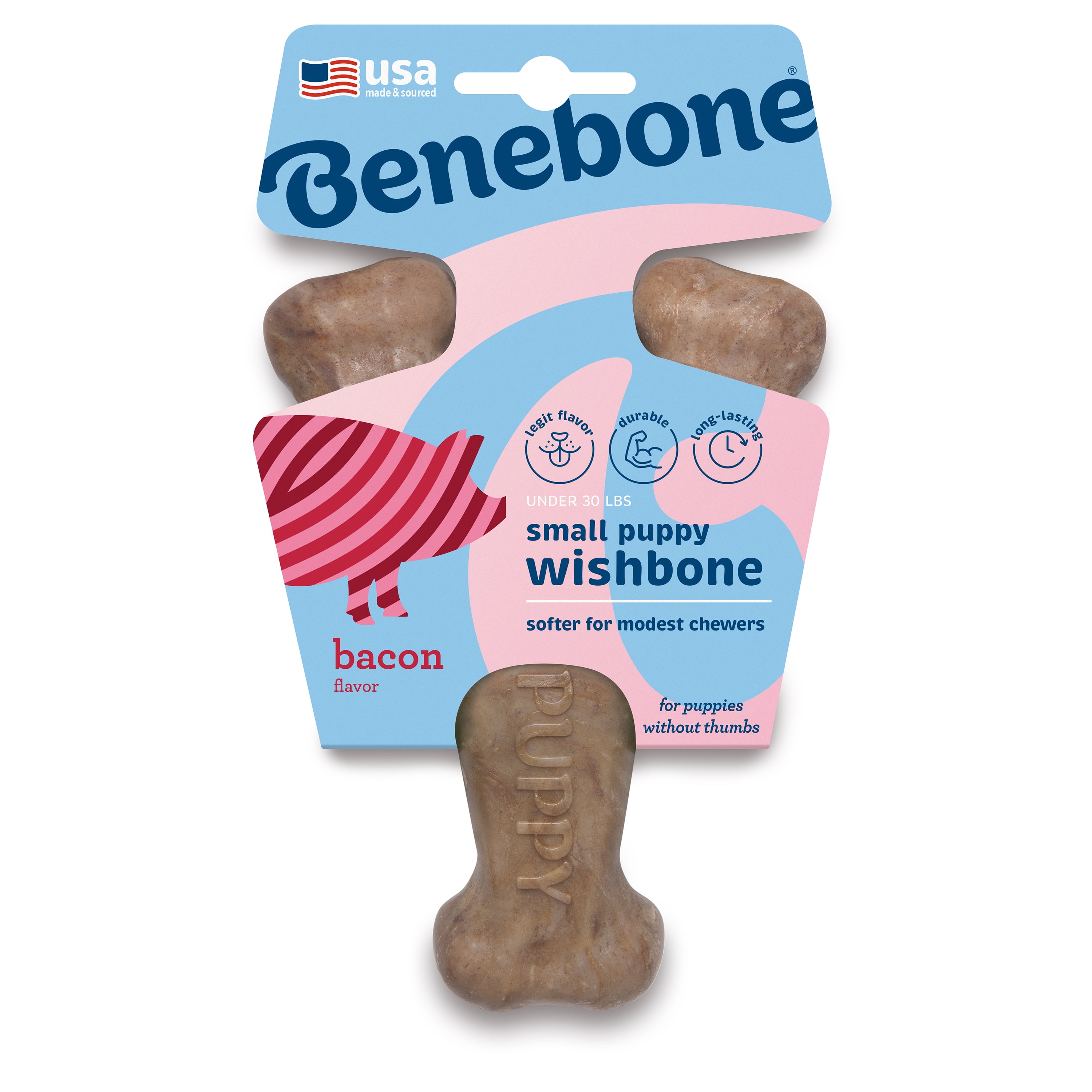 Benebone, Puppy Wishbone Dog Chew Toy, Durable with Real Bacon