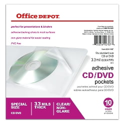 Office Depot Sheet Protector CD/DVD Pockets, 6in. x 10 1/2in., Clear, Pack Of 10, 534597