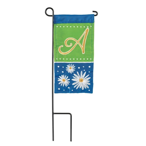 DICKSONS - Magnolia Garden - Daisy Blue Green Monogrammed A 8.5 x 4 Burlap Mini House Flag