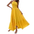 thumbnail image 2 of Ovzne Robes pour Femmes Robe d'Été pour Femmes Couleur Unie Col Rond Sans Manches Bretelles Élasticité Robe Asymétrique à Volants Robe Grande Taille Liquidation, 2 of 7