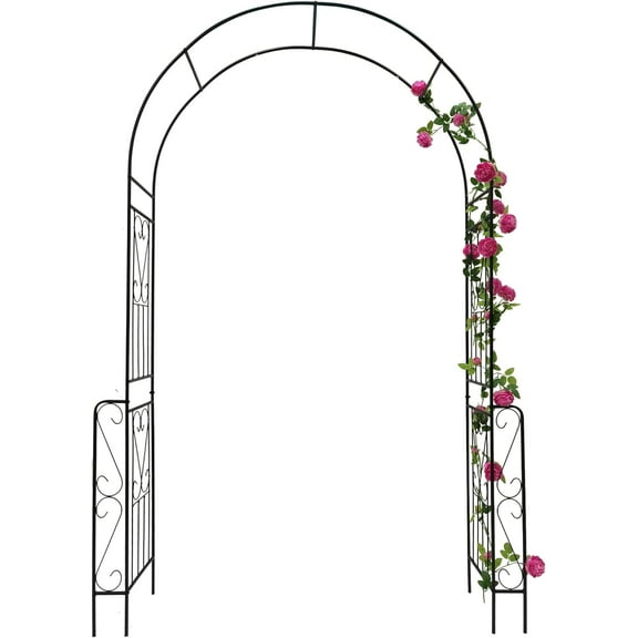 Metal Garden Arch, Assembly Garden Arbor Trellis Climbing Plants Support Rose Arch Outdoor Wedding Arch Party Events Archway (W55'' x H94.5'', Black)