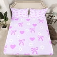 thumbnail image 2 of Manfei Kawaii Cartoon Ribbon Queen Sheet Sets, Blossoms Flower Floral Flat Sheet, Teens Girls Kids Child Queen Fitted Sheet, Breathable Home Decor, 4pcs, 2 of 7