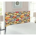 thumbnail image 2 of Prehistoric Headboard, Cartoon Aboriginal Feathers Sun Art Illustration, Upholstered Decorative Metal Bed Headboard with Memory Foam, Twin Size, Pale Khaki and Multicolor, by Ambesonne, 2 of 4