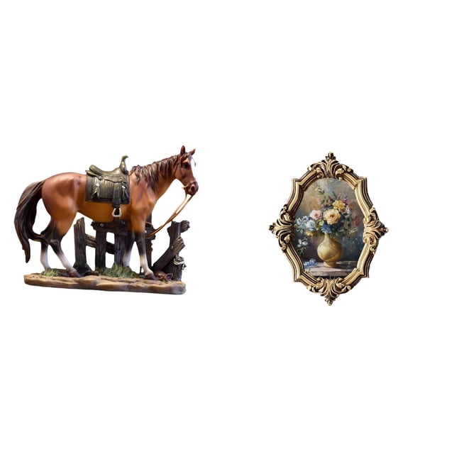Figura de caballo,Figura coleccionable de caballo en miniatura,Marco de fotos,Marco de fotos para decoración del hogar. Exhibidor de fotos.,Marco de fotos de resina,diseño vintage. Marco para