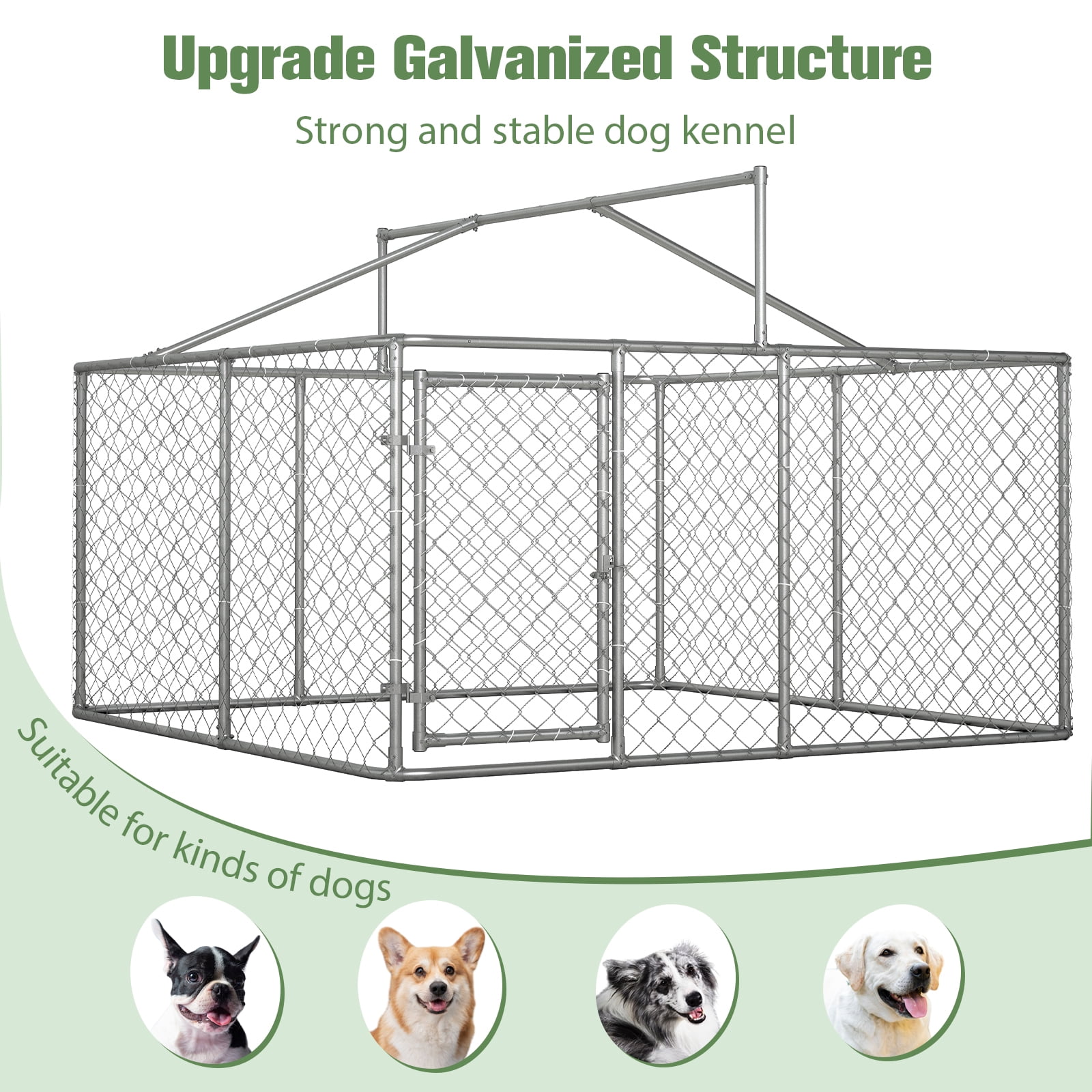 RocVanc 10'x10' Outdoor Dog Kennel with Metal Dog Gate, Outdoor Dog Enclosure with Roof, Heavy Duty Dog Kennel for Outdoor Backyard Farm
